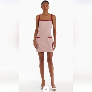 NWT $229 Amanda Uprichard Windsor Tweed Picket Mini Dress in Light And Dark Pink